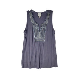 Knox Rose Women's Boho Knit Embroidered Sequin Sleeveless Gray Size M